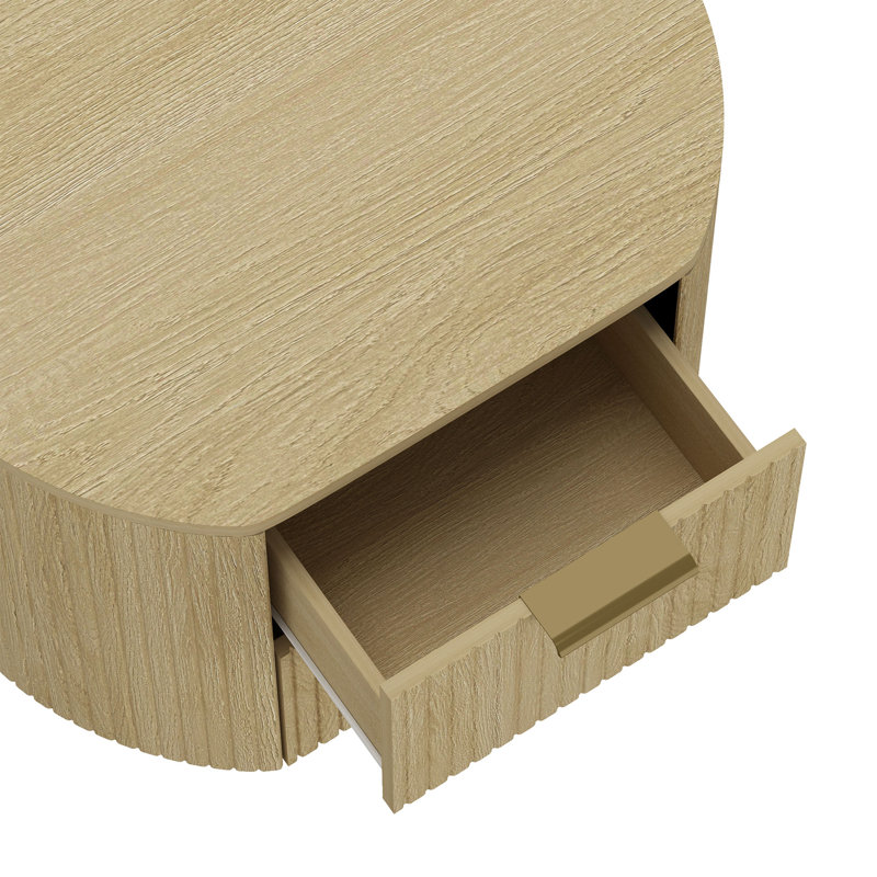 Table de chevet moderne à 2 tiroirs l 27 po Olivia, Chêne naturel / or
