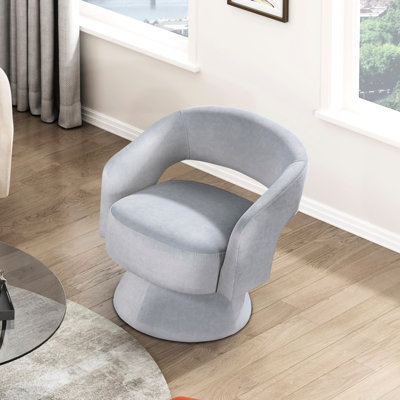 Hudepohl Modern Accent Swivel Seat In Gray Velvet, Solid Wood Frame Stylish 360-Degree Rotation Chair,