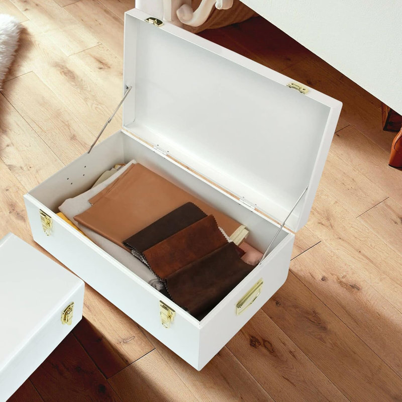 Ensemble de 2 boîtes de rangement en métal avec poignée (blanc)