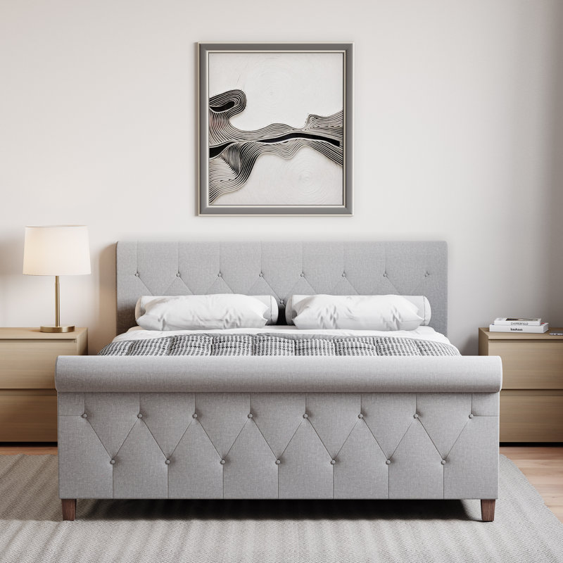 Caceres Bed, UKFR Certified, Kingsize (5'), Linen, Light Grey