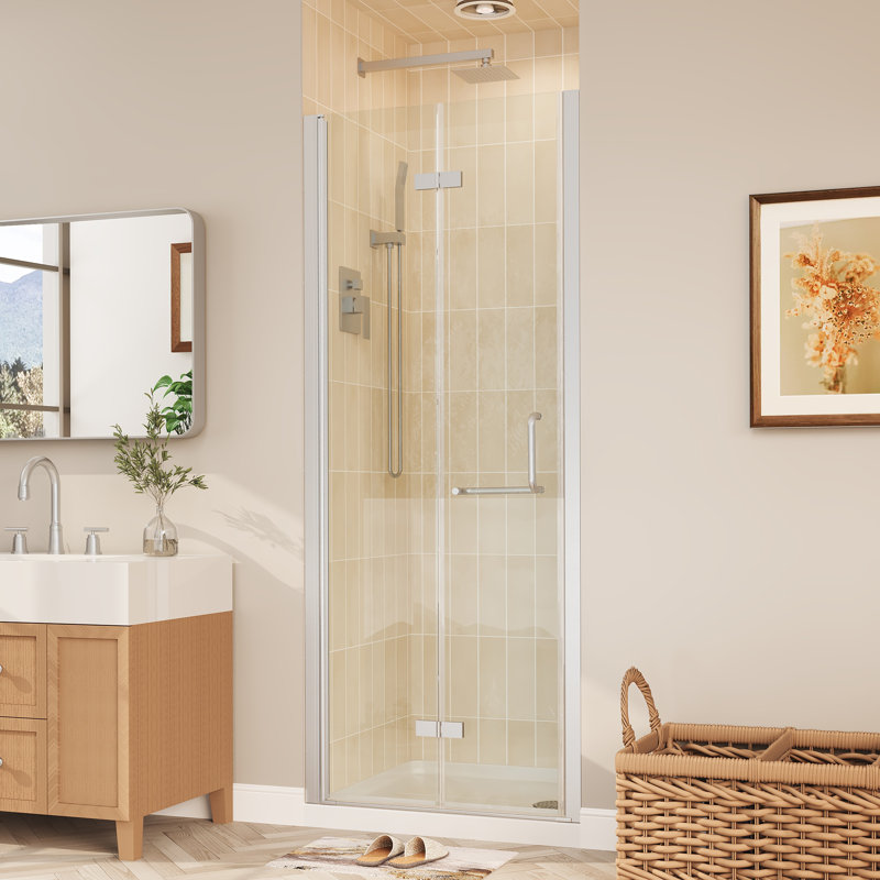 Space-Saving Bi-Fold Frameless Shower Door With Sleek Chrome Finish & Clear Glass, 30" x 72"