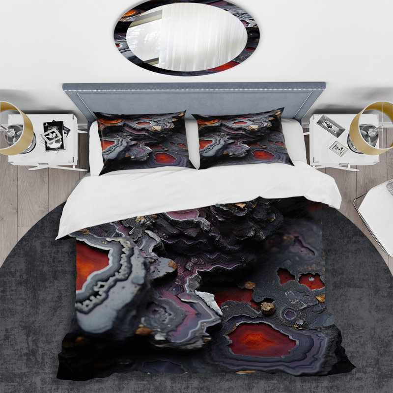 Ensemble de housse de couette noir et orange Aquace Geode III - Stone Geode, Housse de couette pour très grand lit et 2 très 