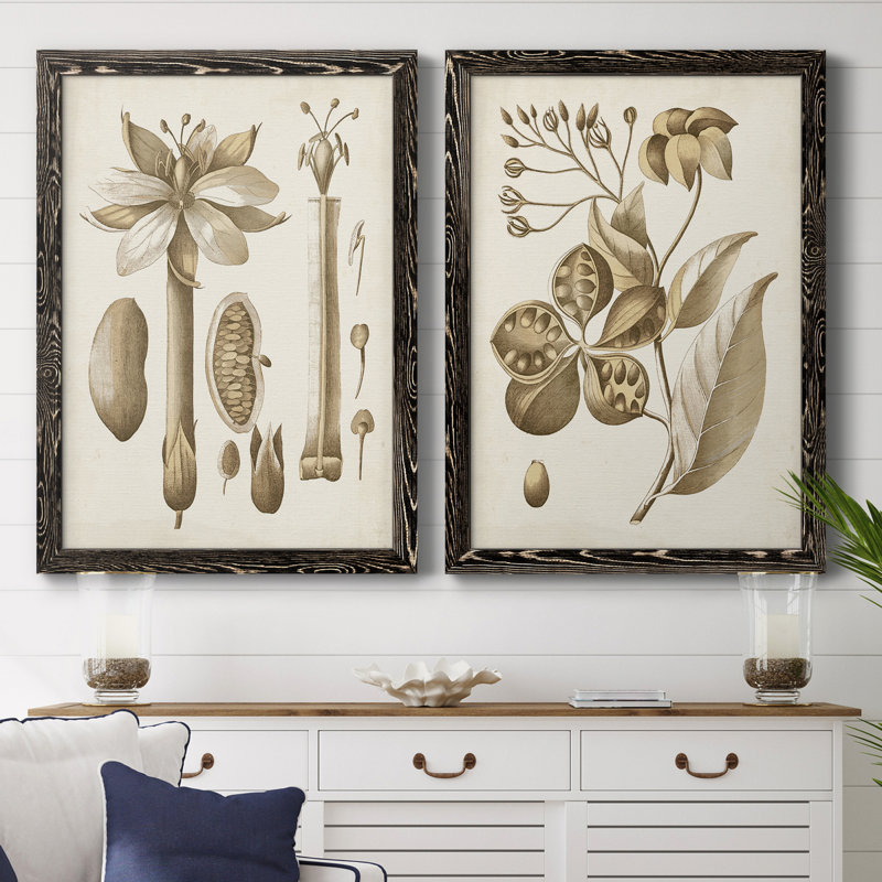 Impression encadrée botanique ocre - prêt à accrocher, H 43,5 po x l 31,5 po x P 1 po, Toile avec cadre noir, Pas de tapis