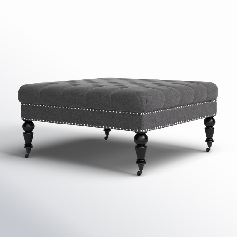 Inwood Square Cocktail Ottoman with Wheels, Charcoal Polyester