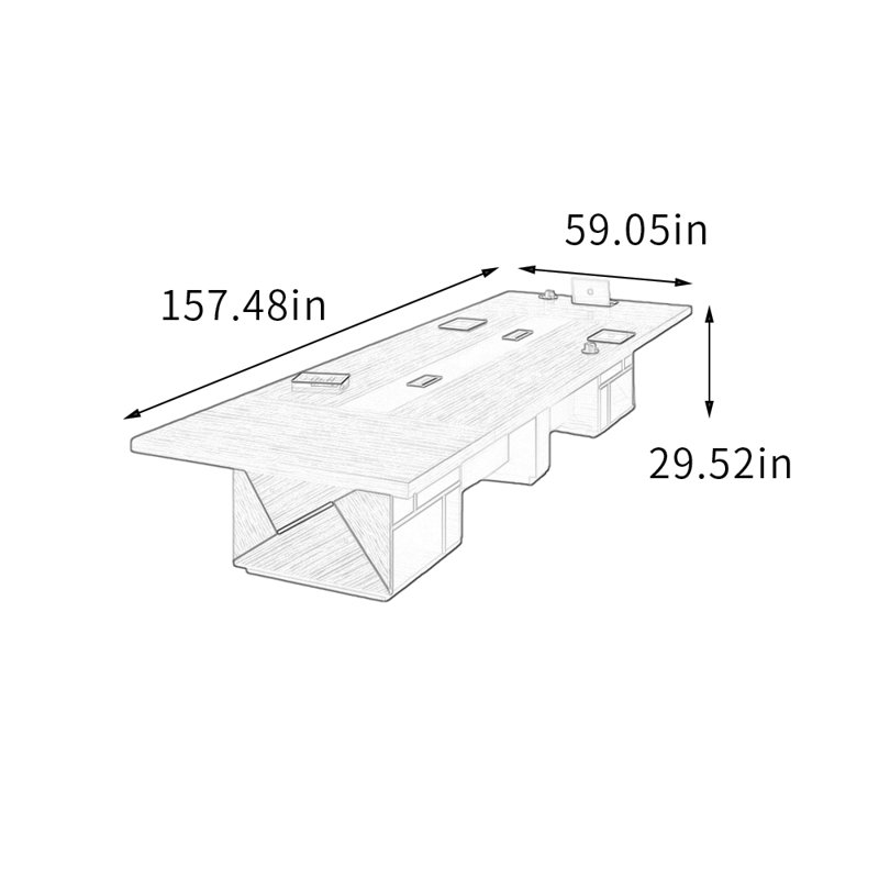 Table de conférence multi-usages avec rangement pour câbles, H 29,52 po x L 157,48 po x l 59,05 po