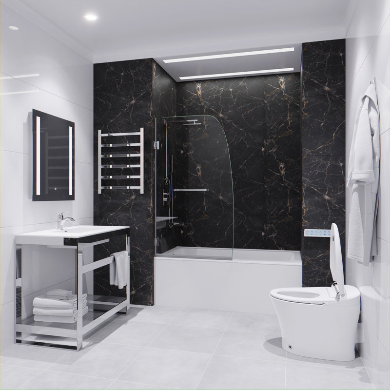 Porte de baignoire à charnière sans cadre 30 po x 55 po Grand Series, Chrome poli