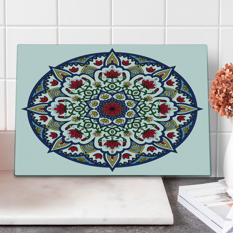 Planche à découper marocaine Ambesonne grande taille Mandala Lotus vert bleu rubis