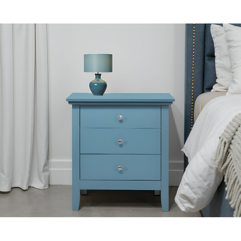 Lausanne Teal 3 Drawers Nightstand, Teal