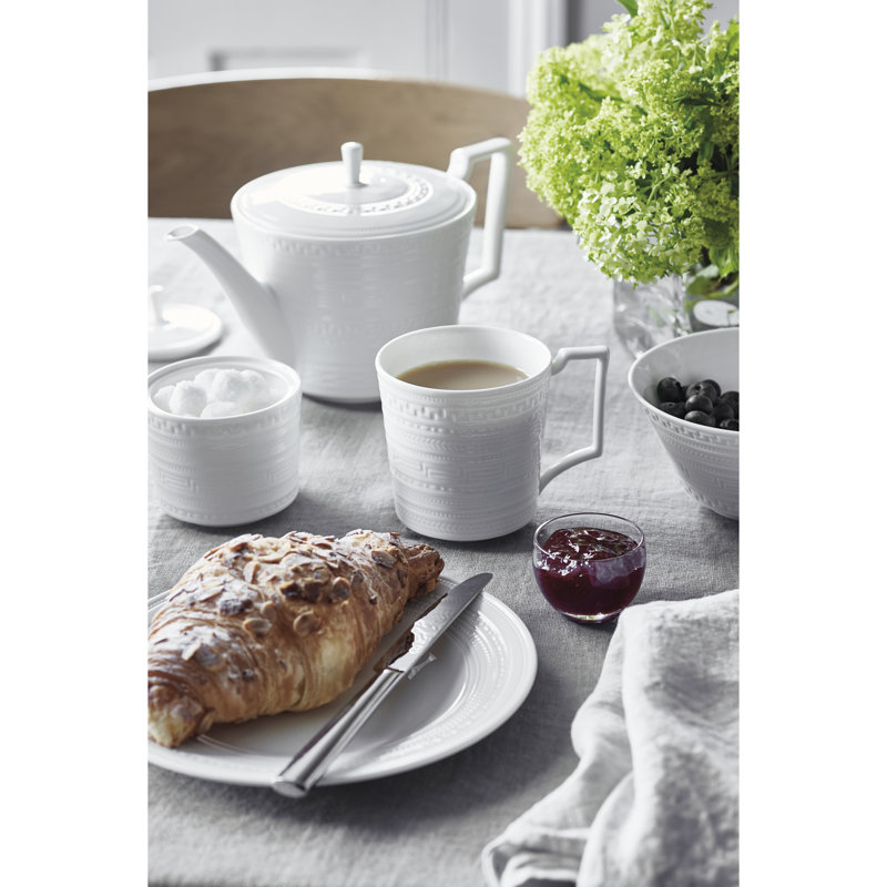 White Geometric Embossed Ceramic Mug, 12-Ounce