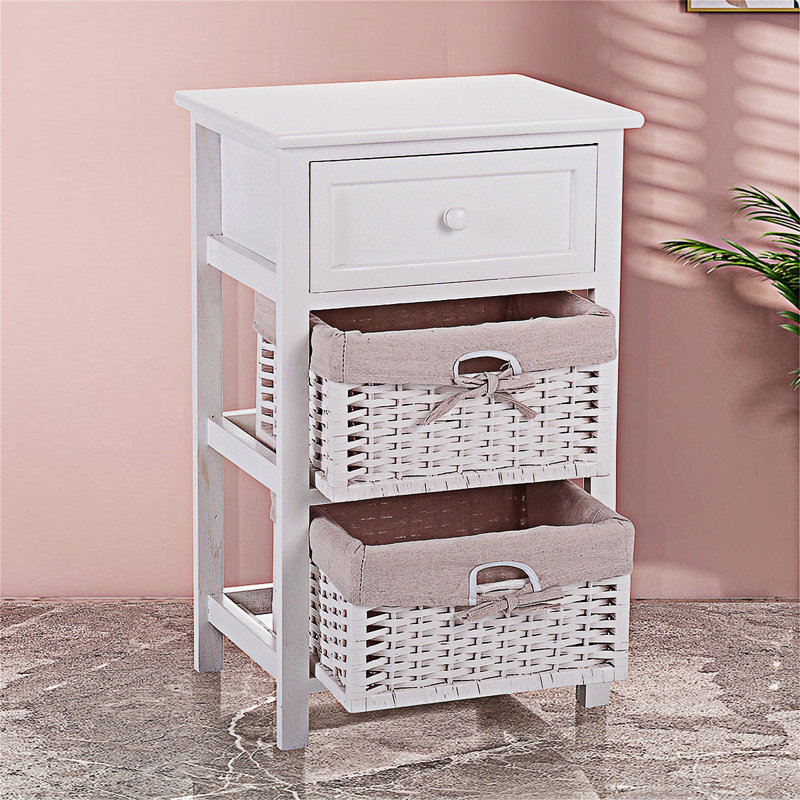 One Drawer Nightstand Bedside Table with Two Removable Baskets