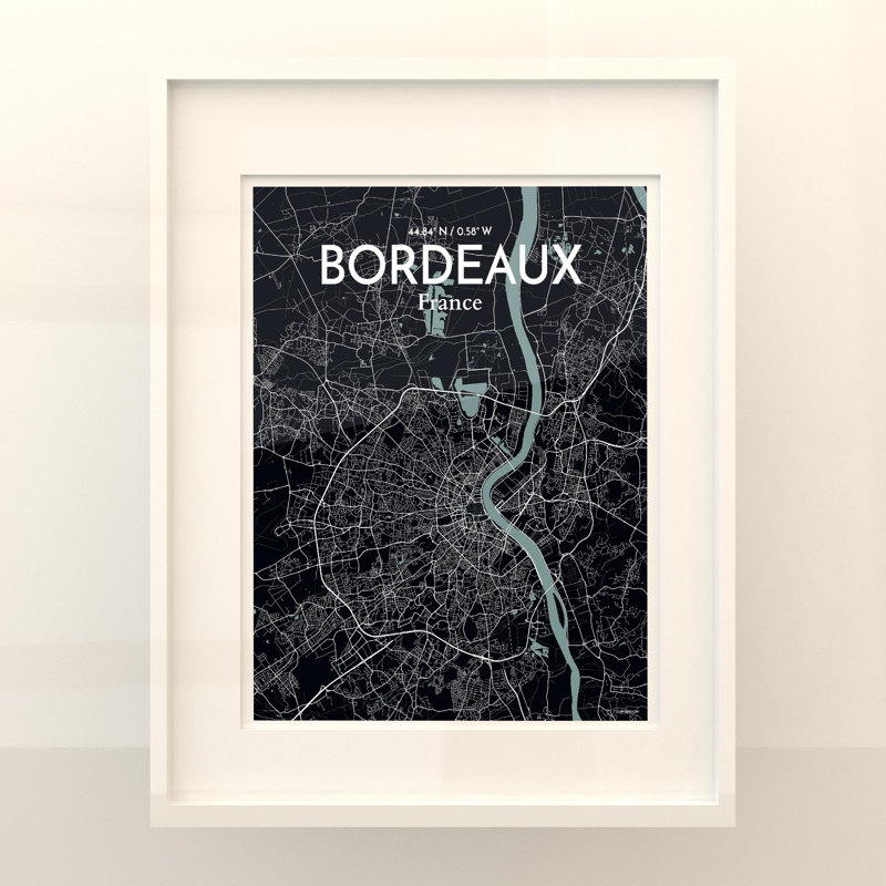Bordeaux City Map In Midnight - No Frame Print, 20cm H x 16cm W x 0.05cm D