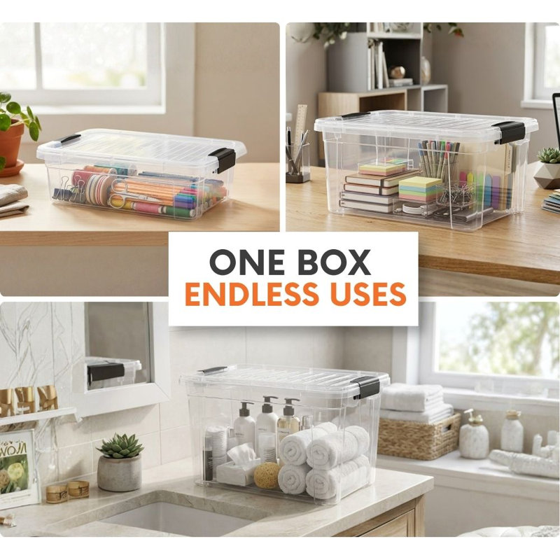 Boîtes de rangement transparentes en plastique de 6,6 litres avec couvercles, empilables, sans BPA, pour la maison, le bureau, la résidence étudiante et la salle de classe, lot de 4