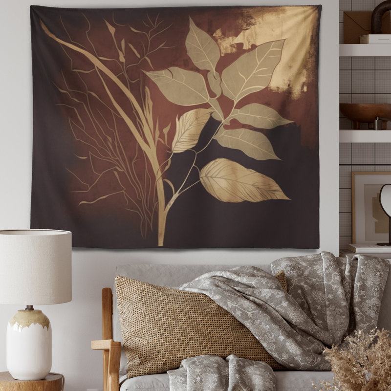 Tapisserie en polyester et feuilles de chocolat en terre cuite III, H 32 po x l 39 po
