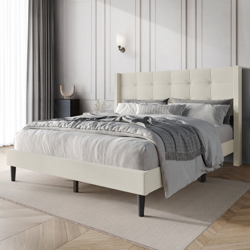 Glam Wingback Platform Bed, Beige, Full