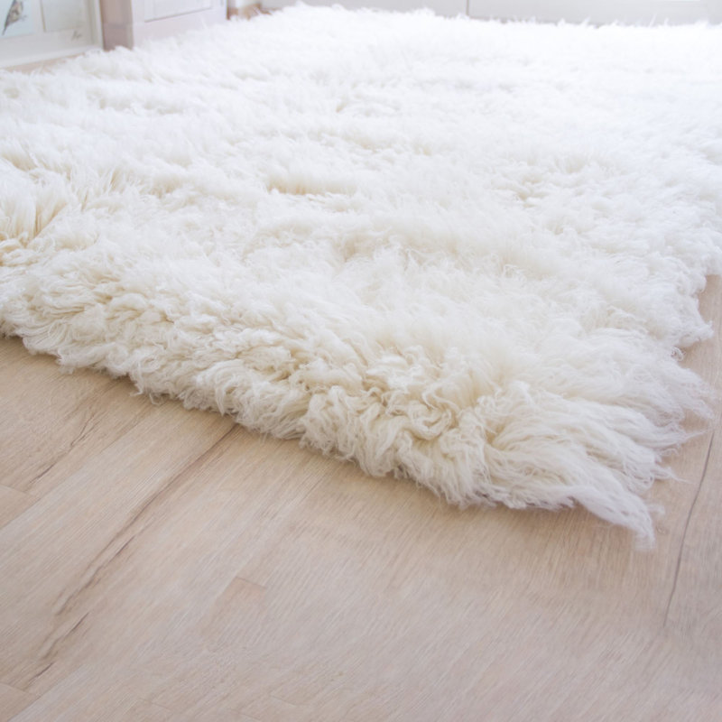 Jeffry Flokati Wool Ivory Rug, Rectangular 140 x 200cm