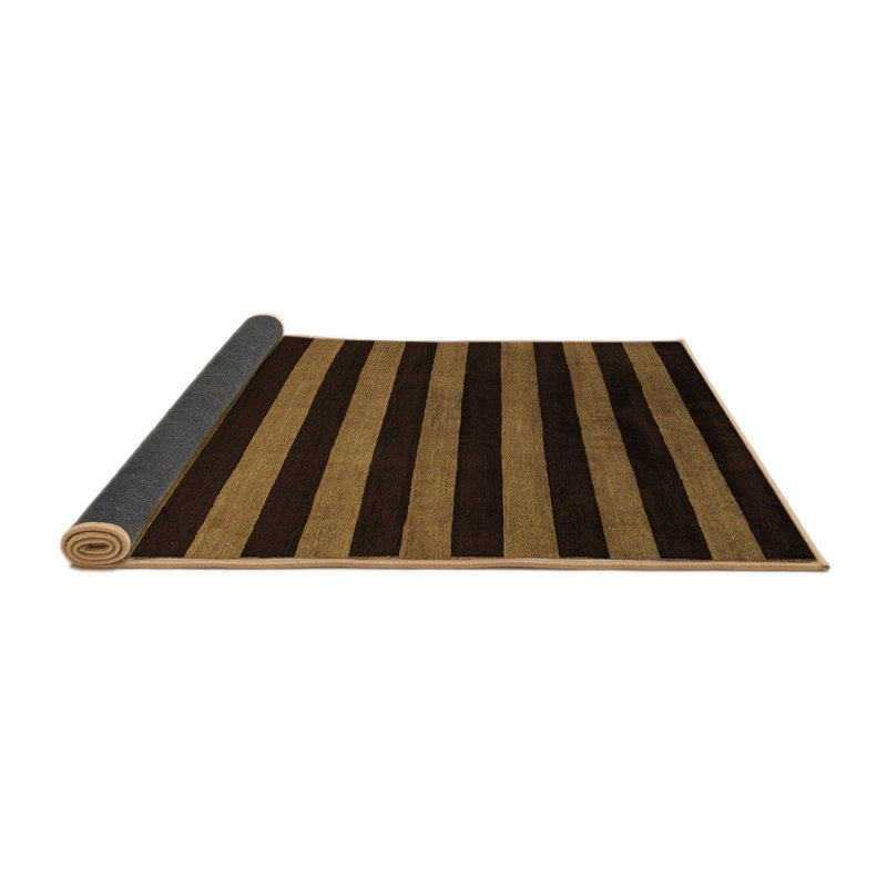 Tapis rayé en laine / polyester tissé à la machine en noir / beige, Rond 5 pi