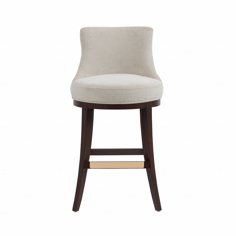 Tabouret en chenille avec structure en noyer foncé, Beige