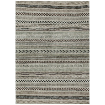 Luthyra Brown Washable Indoor-Outdoor Rug - LOOMLAN