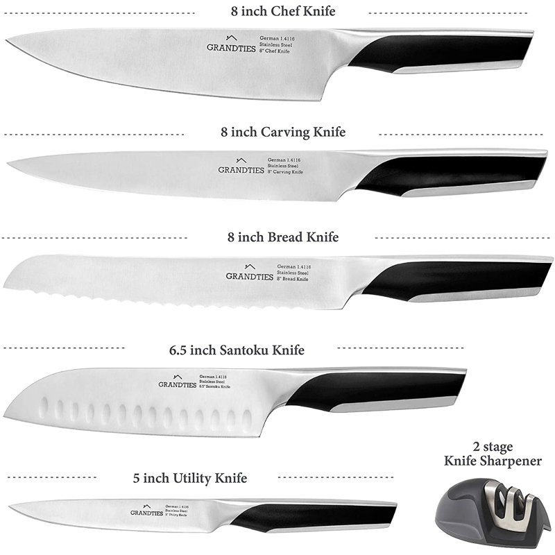 GRANDTIES 7 Piece High Carbon Stainless Steel Knife Block Set
