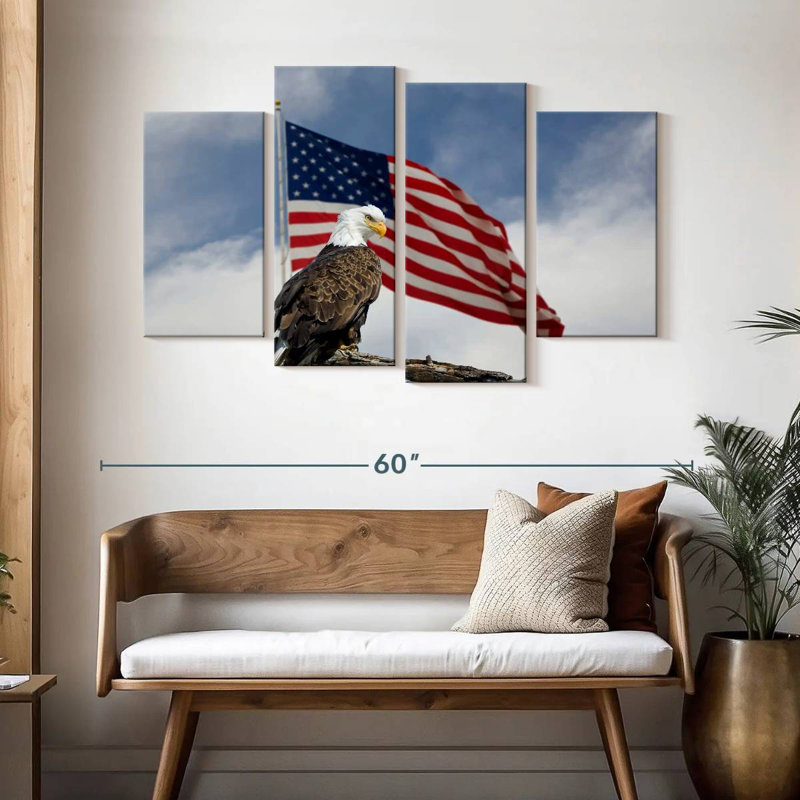 Brampt Perched Eagle American Flag, 32" H x 52" W