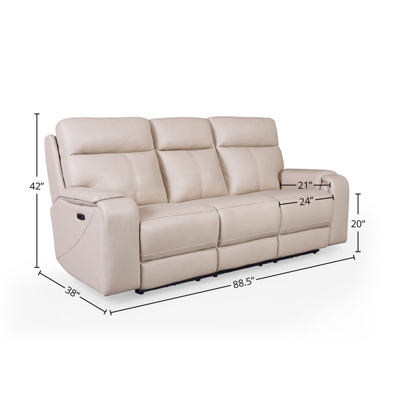 Bandera Dual Power Lay Flat Mechanism Leather Sofa, Putty