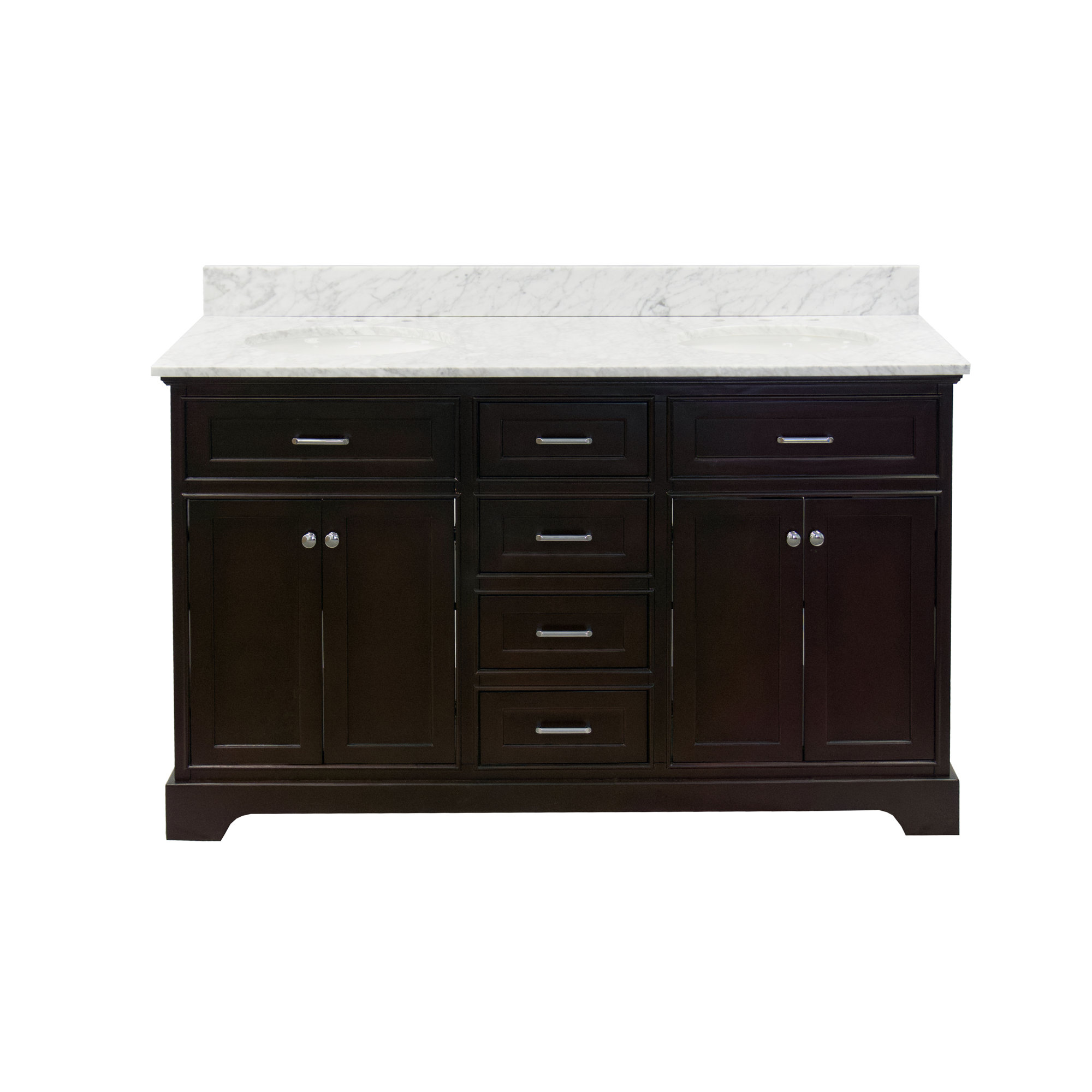 Ronnie 60'' Double Bathroom Vanity, Chocolate, Carrara Marble