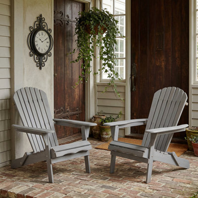 Outdoor Wooden Folding Adirondack Chair Set Of 2 With Pre-Assembled Backrest, Wood Patio Chair For Garden Backyard Porch Pool Deck Firepit