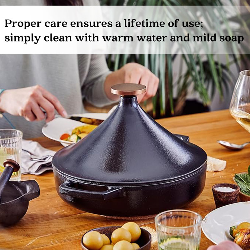 Black Enameled Cast Iron Fondue Pot with Bronze Knob