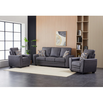 Ensemble de canapé contemporain en similicuir trois pièces, canapé rembourré et deux chaises de salon
