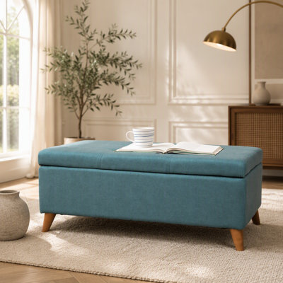 Home Decor, banc de repose-pieds capitonné avec couvercle à charnière Ainsley, banc de repose-pieds avec rangement pour le salon et la chambre à coucher, pieds en bois massif