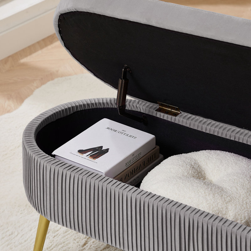 Banc de rangement en velours Nellee, gris