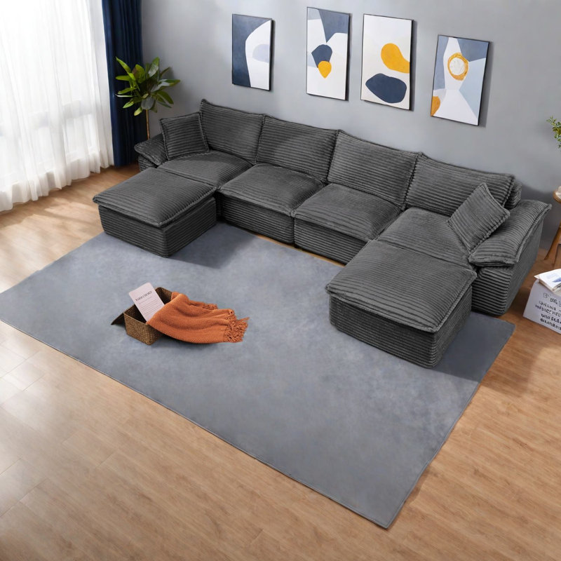 Canapé modulaire en velours côtelé de 144 po