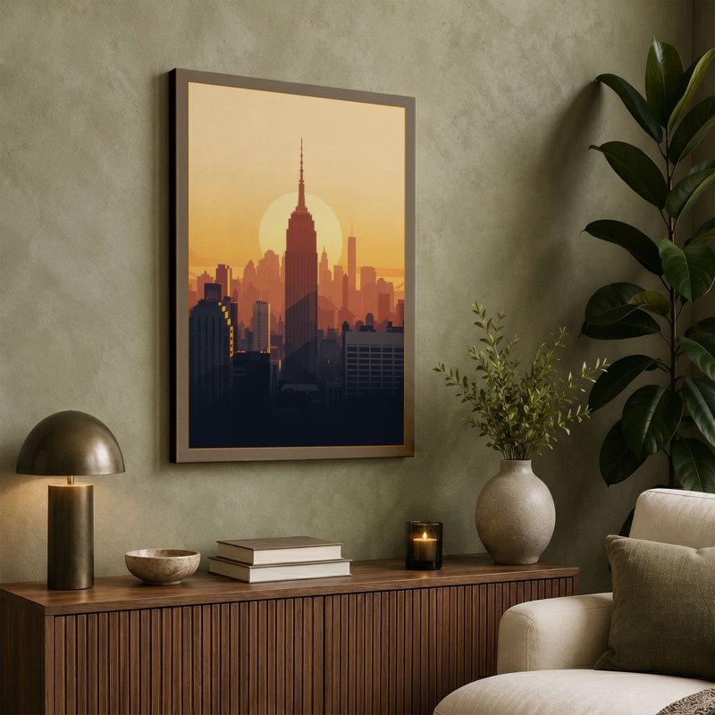 Manhattan at Dawn Modern - Wrapped Canvas, 24x16 - 61.0 x 40.6 cm, Ochre Border