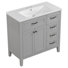 Meuble-lavabo moderne gris 36 po avec lavabo en céramique, armoire en bois massif avec tiroirs