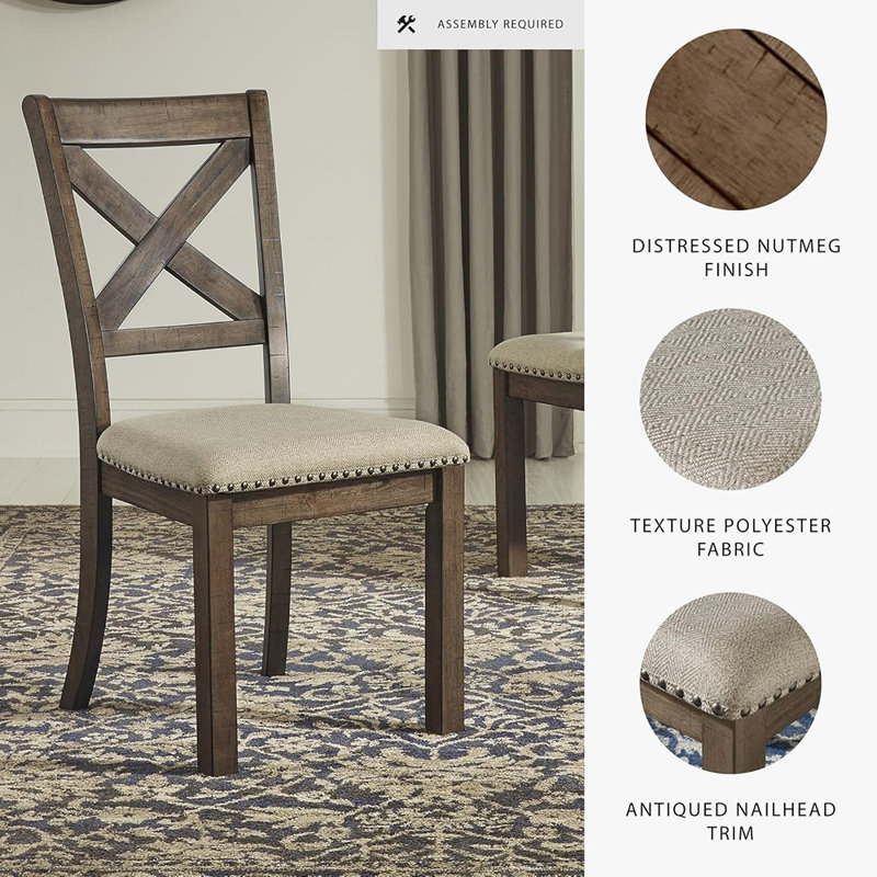 Moriville Modern Farmhouse 19" Upholstered Dining Room Chair, 2 Count, Brown