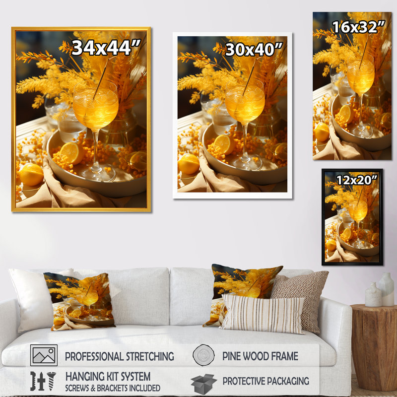 Cocktail jaune ensoleillé paille tequila II - Art mural cocktails, H 40 po x l 30 po x P 1,5 po
