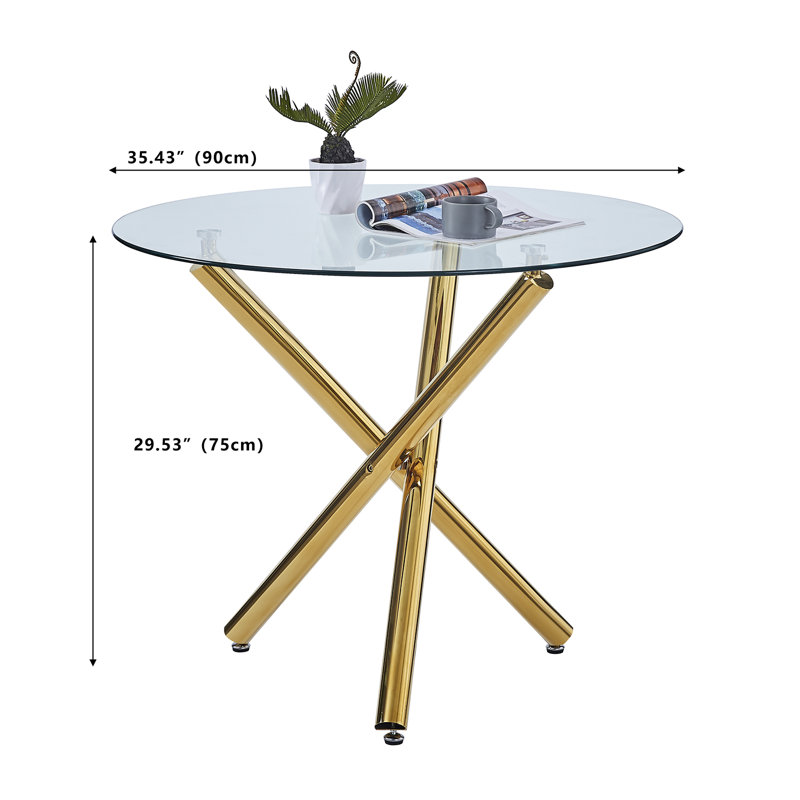 Gibun Round Glass Top Metal Base Dining Table