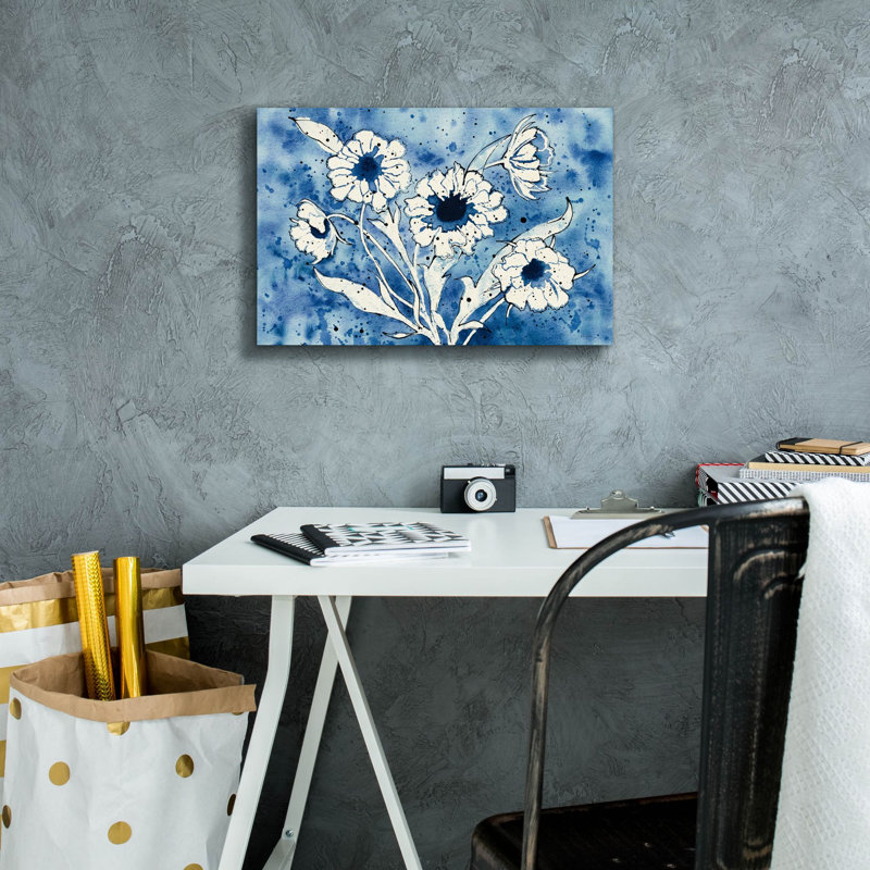 «Batik Flowers» par Shirley Novak, art mural sur toile, H 12 po x l 18 po x P 0,75 po