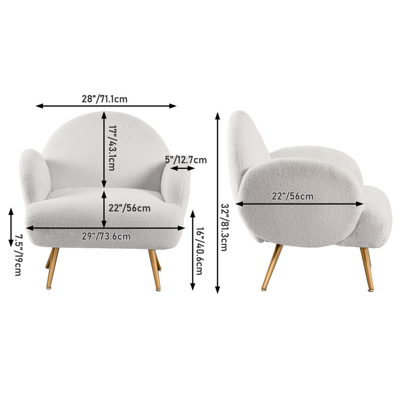 Accent Sherpa Chair Comfy Modern Living Room Chair Fabric Mid Century Bedroom Chair With Legs Arm Chair For Reading Bedroom Single (Set Of 2)