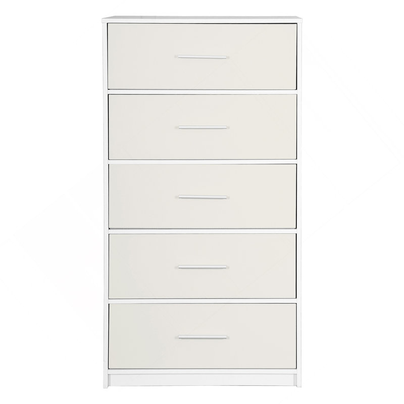 Commode 5 tiroirs avec tiroirs en tissu, Blanc