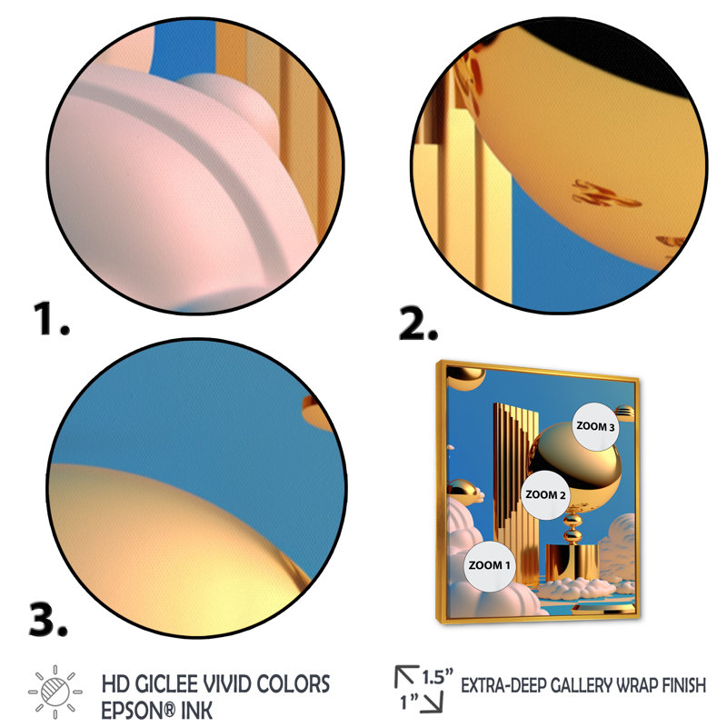 Golden Spheres Infinity VI - reproduction sur toile, H 40 po x l 30 po x P 1,5 po, Toile avec cadre flottant or