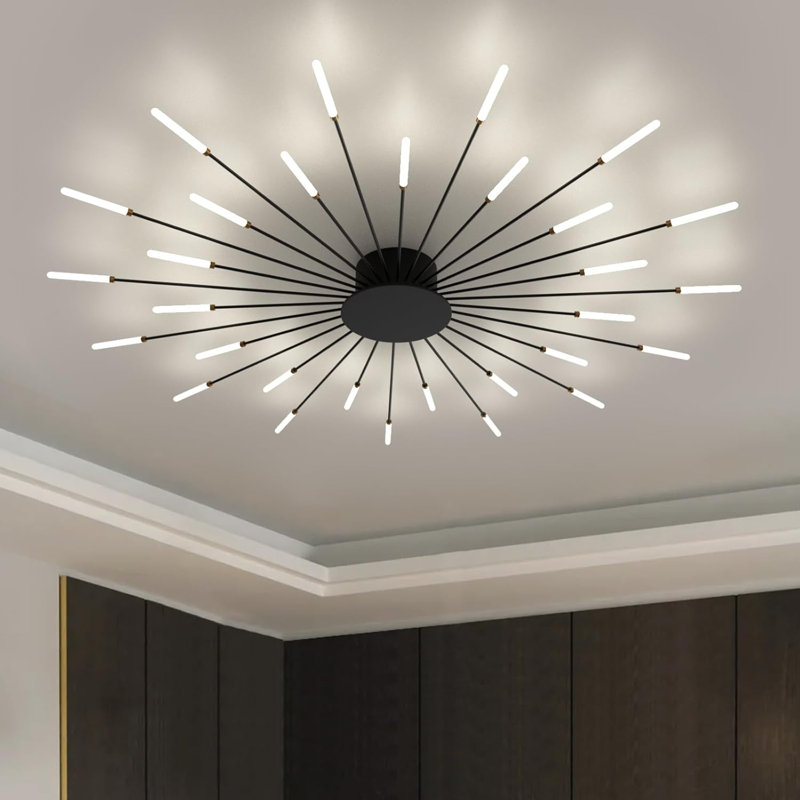 Decoda Modern LED Flower Shape Ceiling Lights Flush Mount Chandelier, Matte Black
