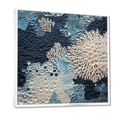 Under Water Blue And White Corals Collage - Coastal Wall Art