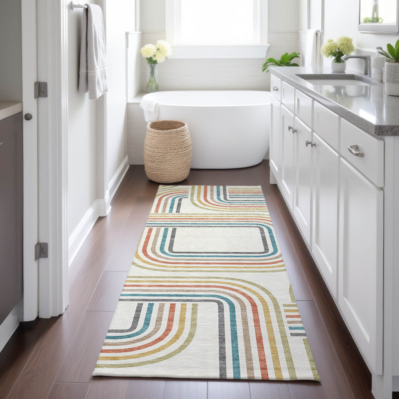 Machine Washable Indoor/Outdoor Chantille ACN2535 Geometric Rug, Runner 2'3" x 7'6", Ivory