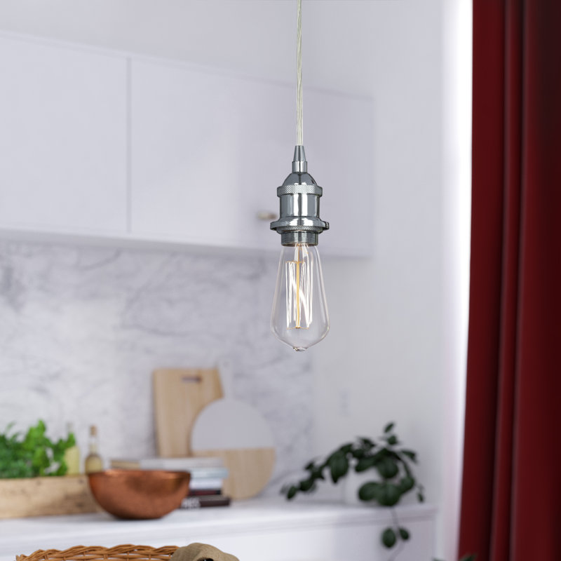 Luminaire suspendu simple 1 lumière, Chrome poli, Ampoule incandescente rétro 60 watts, H 4 po x l 4,5 po x P 4,5 po
