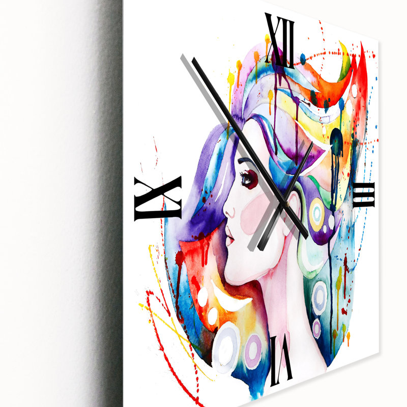 Horloge murale belle jeune femme aux cheveux longs, Très grand