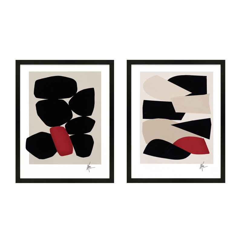 Ink & Jewel Set Of 2 Print by Lee Lessem, 50" H x 40" W x 1.25" D, Black Framed
