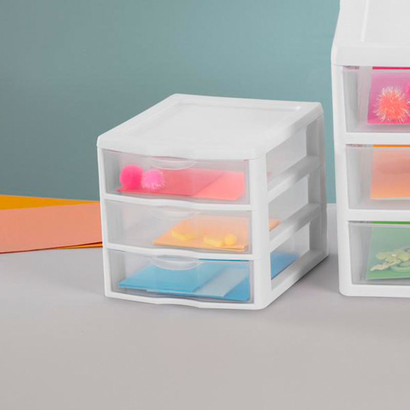 Sterilite Clearview Plastic Multipurpose Small 3 Drawer Desktop Storage Organization Unit for Home, Classrooms, or Office Spaces