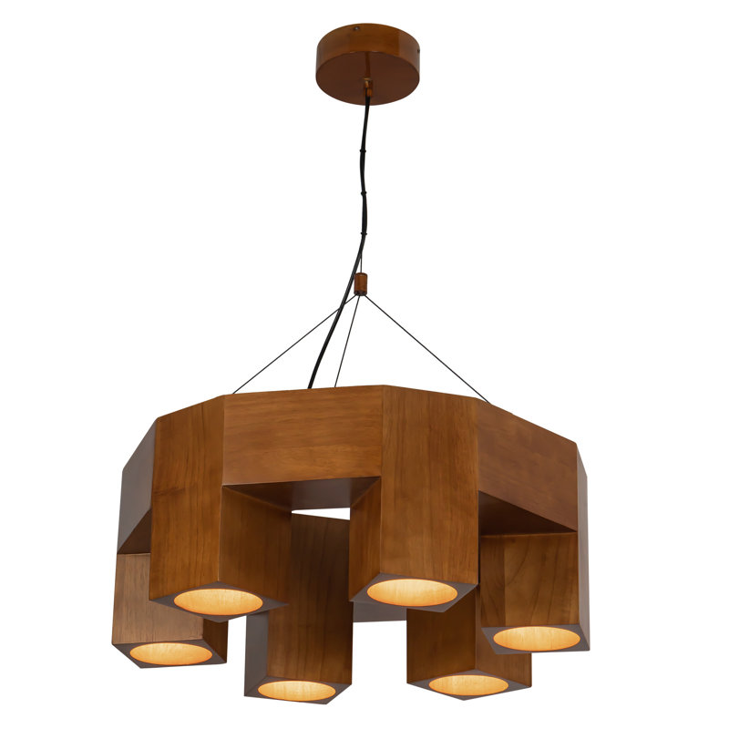 Bosco 6 - Light LED Chandelier, Natural Oak