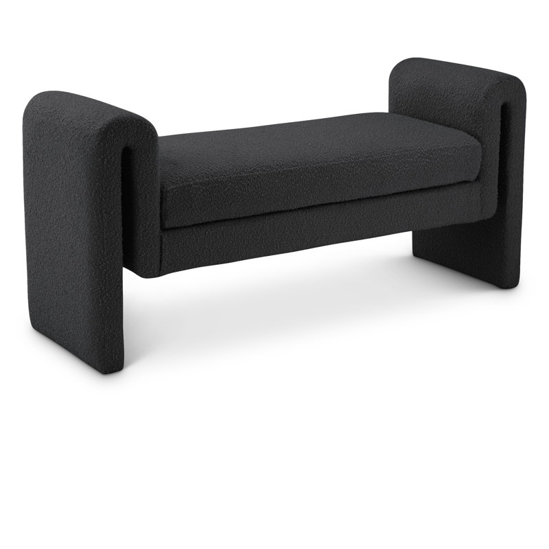 Hiroyasu Upholstered Boucle Bench, Black Boucle Fabric